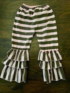 Smocked or Not Girls Pink and Grey Striped Triple Tier Ruffle Icing Pants